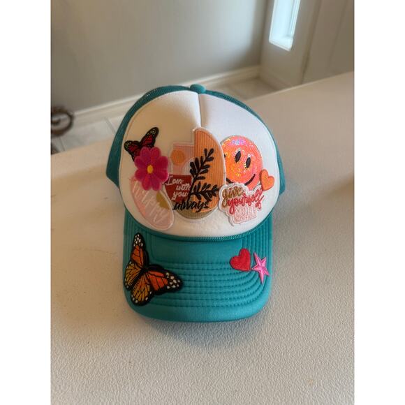 Custom Trucker Hat Teal with Custom Patches Cap - Picture 1 of 5